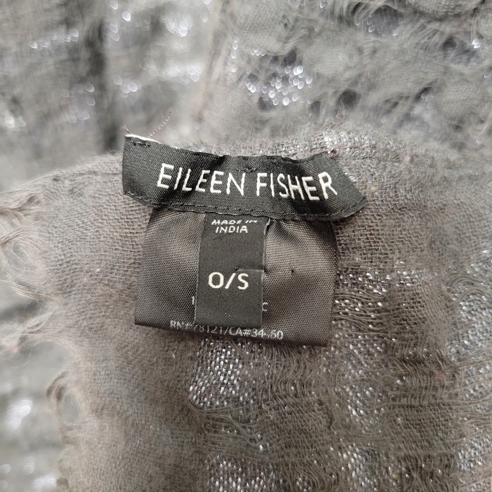 Eileen Fisher Scarf Charcoal Gray Wool Metallic Textured Oblong 15X62 Vtg - Picture 7 of 8